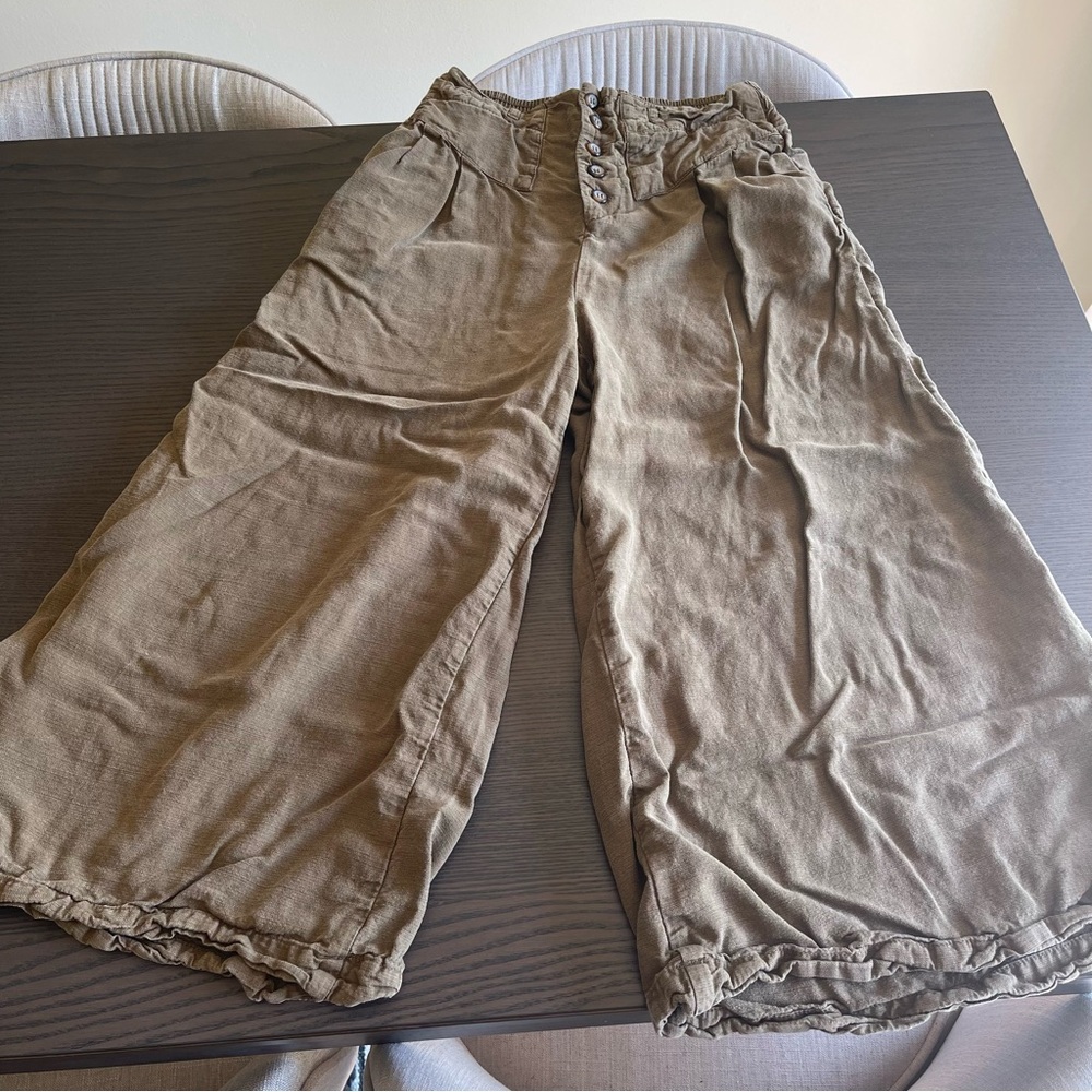 Anthropologie Wide Leg High Waist Pant Army Green - Picture 2 of 3